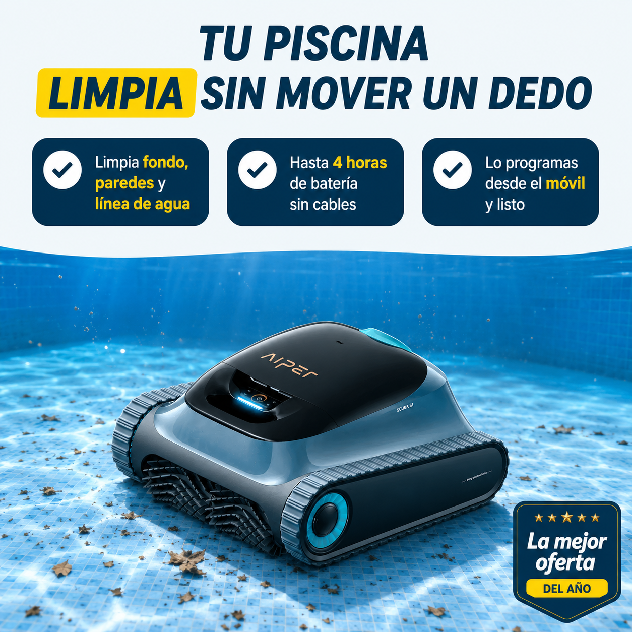 Robot Limpiapiscinas Aiper  – Tu Piscina Siempre Lista, Sin Mover Un Dedo