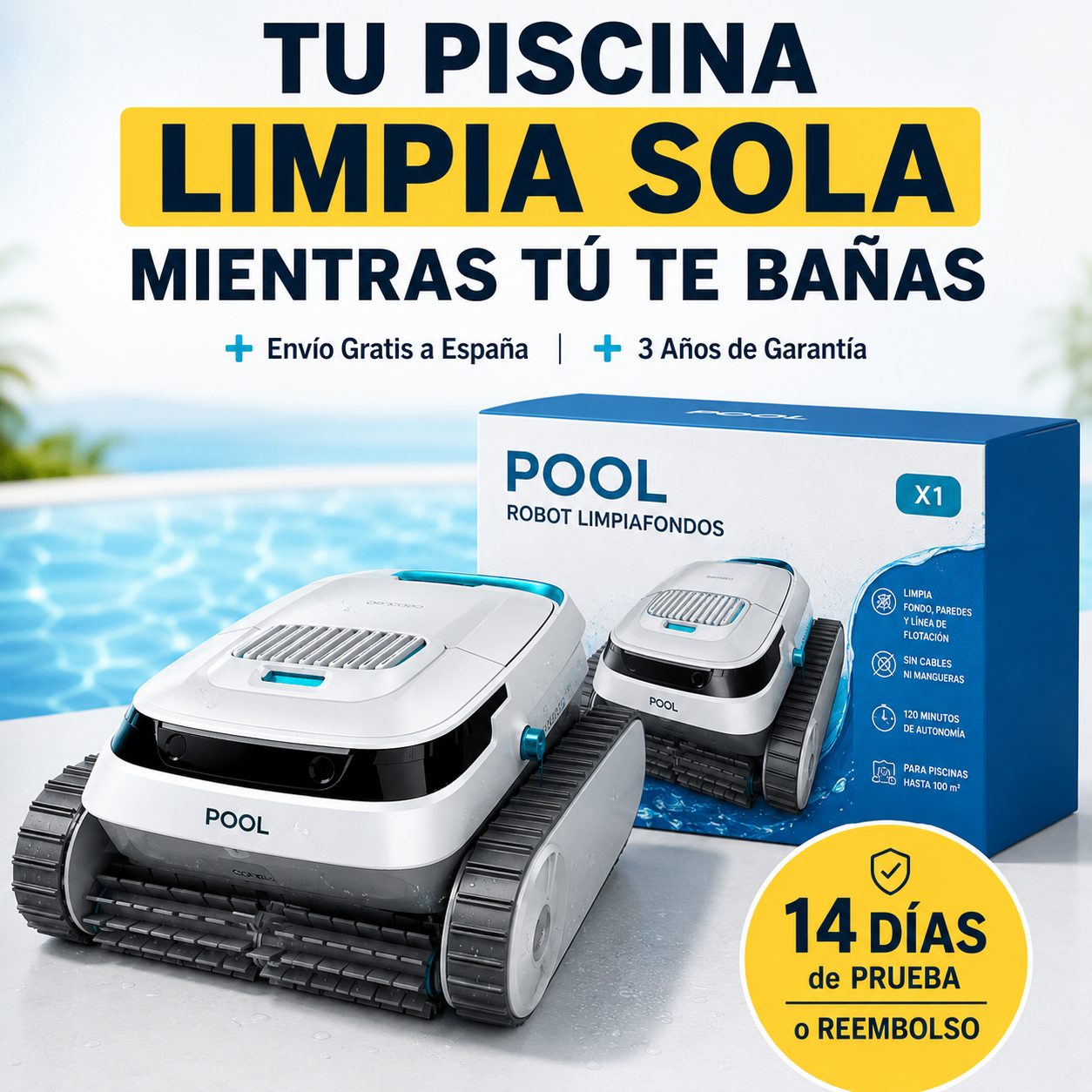 Pooldroid 5000 TotalClean – Tu piscina limpia sola mientras tú te bañas